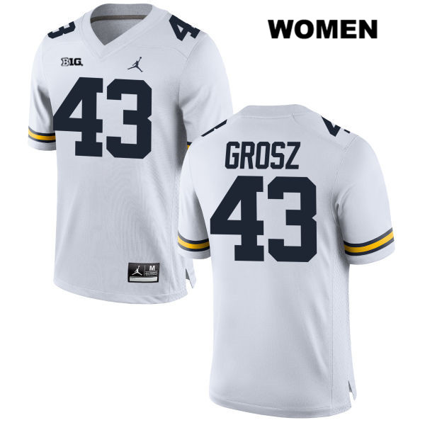 Women's NCAA Michigan Wolverines Tyler Grosz #43 White Jordan Brand Authentic Stitched Football College Jersey XX25H35FH